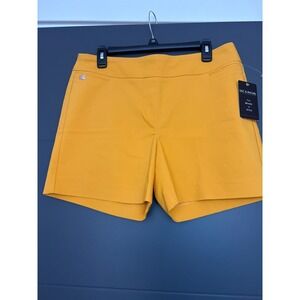 Zac & Rachel Millennium Shorts Womens 12 Citrus Yellow Stretch Flat Front New